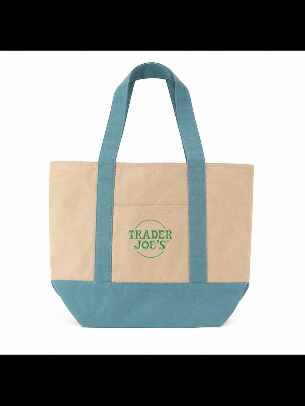 Trader Joe’s mini canvas tote bag blue cream reusable grocery bag